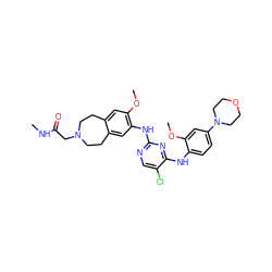 CNC(=O)CN1CCc2cc(Nc3ncc(Cl)c(Nc4ccc(N5CCOCC5)cc4OC)n3)c(OC)cc2CC1 ZINC000066258462