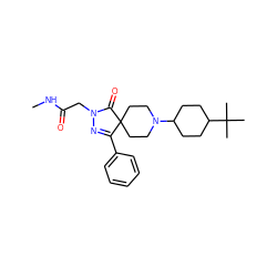 CNC(=O)CN1N=C(c2ccccc2)C2(CCN(C3CCC(C(C)(C)C)CC3)CC2)C1=O ZINC000049089678