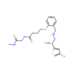 CNC(=O)CNC(=O)CCCOc1ccccc1CNC[C@@H](O)c1cc(Br)cs1 ZINC000014966999