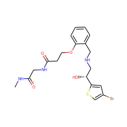 CNC(=O)CNC(=O)CCOc1ccccc1CNC[C@@H](O)c1cc(Br)cs1 ZINC000014966975