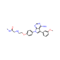 CNC(=O)CNCCOc1ccc(-n2cc(-c3cccc(OC)c3)c3c(N)ncnc32)cc1 ZINC000040897346