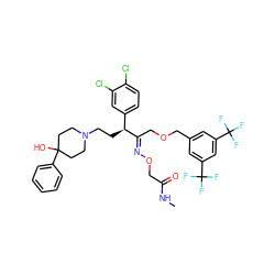 CNC(=O)CO/N=C(\COCc1cc(C(F)(F)F)cc(C(F)(F)F)c1)[C@@H](CCN1CCC(O)(c2ccccc2)CC1)c1ccc(Cl)c(Cl)c1 ZINC000027902651