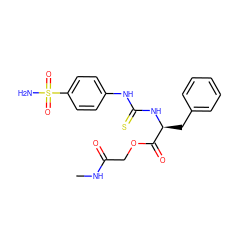 CNC(=O)COC(=O)[C@H](Cc1ccccc1)NC(=S)Nc1ccc(S(N)(=O)=O)cc1 ZINC000028456713