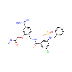 CNC(=O)COc1cc(C(=N)N)ccc1CNC(=O)c1cc(Cl)cc(N(Cc2ccccc2)S(C)(=O)=O)c1 ZINC000167752769