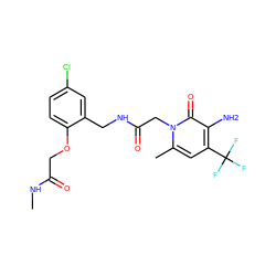 CNC(=O)COc1ccc(Cl)cc1CNC(=O)Cn1c(C)cc(C(F)(F)F)c(N)c1=O ZINC000013486980