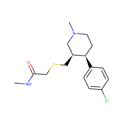 CNC(=O)CSC[C@H]1CN(C)CC[C@H]1c1ccc(Cl)cc1 ZINC000013677491