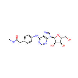 CNC(=O)Cc1ccc(Nc2ncnc3c2ncn3[C@H]2O[C@H](CO)[C@@H](O)[C@H]2O)cc1 ZINC000049115547