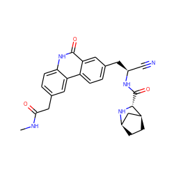 CNC(=O)Cc1ccc2[nH]c(=O)c3cc(C[C@@H](C#N)NC(=O)[C@H]4N[C@@H]5CC[C@H]4C5)ccc3c2c1 ZINC000219293139