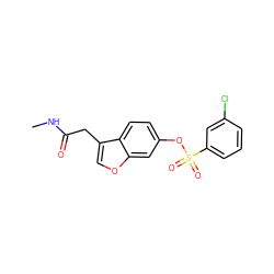 CNC(=O)Cc1coc2cc(OS(=O)(=O)c3cccc(Cl)c3)ccc12 ZINC000095584136