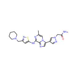 CNC(=O)Cn1cc(-c2cnc3c(Nc4cc(CN5CCCCC5)ns4)nc(C)cn23)cn1 ZINC000084616985