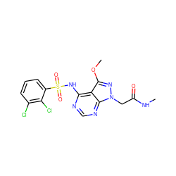 CNC(=O)Cn1nc(OC)c2c(NS(=O)(=O)c3cccc(Cl)c3Cl)ncnc21 ZINC001772608748