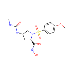 CNC(=O)N[C@H]1C[C@H](C(=O)NO)N(S(=O)(=O)c2ccc(OC)cc2)C1 ZINC000013835730