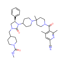 CNC(=O)N1CCC(CN2C[C@@H](c3ccccc3)N(C3CCN(C4(C)CCN(C(=O)c5c(C)cc(C#N)nc5C)CC4)CC3)C2=O)CC1 ZINC000049777310