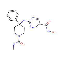 CNC(=O)N1CCC(Nc2ncc(C(=O)NO)cn2)(c2ccccc2)CC1 ZINC001772627138