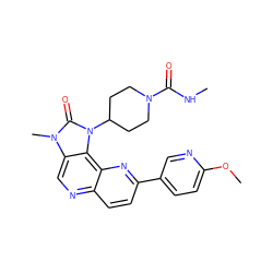 CNC(=O)N1CCC(n2c(=O)n(C)c3cnc4ccc(-c5ccc(OC)nc5)nc4c32)CC1 ZINC000118521512