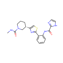 CNC(=O)N1CCC[C@H](c2csc(-c3ccccc3NC(=O)c3ncc[nH]3)n2)C1 ZINC001772596990