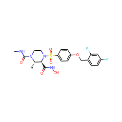 CNC(=O)N1CCN(S(=O)(=O)c2ccc(OCc3ccc(F)cc3F)cc2)[C@@H](C(=O)NO)[C@@H]1C ZINC000033973763