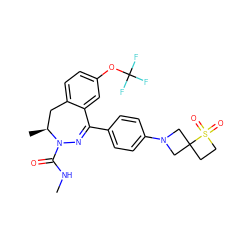 CNC(=O)N1N=C(c2ccc(N3CC4(CCS4(=O)=O)C3)cc2)c2cc(OC(F)(F)F)ccc2C[C@@H]1C ZINC000221003361