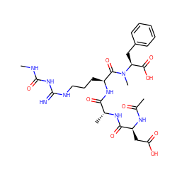 CNC(=O)NC(=N)NCCC[C@H](NC(=O)[C@@H](C)NC(=O)[C@H](CC(=O)O)NC(C)=O)C(=O)N(C)[C@@H](Cc1ccccc1)C(=O)O ZINC000044351917