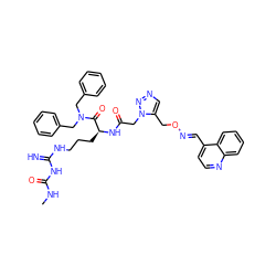 CNC(=O)NC(=N)NCCC[C@H](NC(=O)Cn1nncc1CO/N=C/c1ccnc2ccccc12)C(=O)N(Cc1ccccc1)Cc1ccccc1 ZINC000098209426