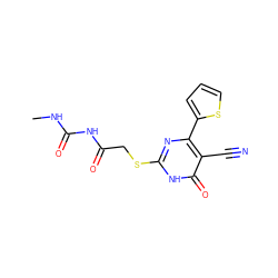 CNC(=O)NC(=O)CSc1nc(-c2cccs2)c(C#N)c(=O)[nH]1 ZINC000015985674