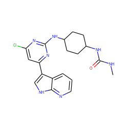 CNC(=O)NC1CCC(Nc2nc(Cl)cc(-c3c[nH]c4ncccc34)n2)CC1 ZINC000063539696