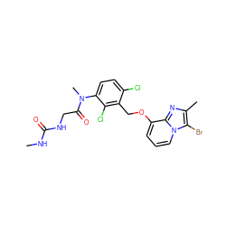 CNC(=O)NCC(=O)N(C)c1ccc(Cl)c(COc2cccn3c(Br)c(C)nc23)c1Cl ZINC000027649930