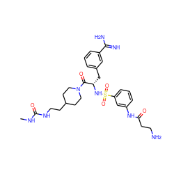 CNC(=O)NCCC1CCN(C(=O)[C@H](Cc2cccc(C(=N)N)c2)NS(=O)(=O)c2cccc(NC(=O)CCN)c2)CC1 ZINC000169323433