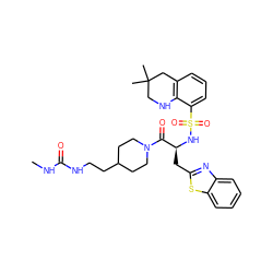 CNC(=O)NCCC1CCN(C(=O)[C@H](Cc2nc3ccccc3s2)NS(=O)(=O)c2cccc3c2NCC(C)(C)C3)CC1 ZINC000028761710