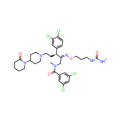 CNC(=O)NCCCO/N=C(\CN(C)C(=O)c1cc(Cl)cc(Cl)c1)[C@@H](CCN1CCC(N2CCCCC2=O)CC1)c1ccc(Cl)c(Cl)c1 ZINC000027901685