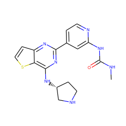 CNC(=O)Nc1cc(-c2nc(N[C@@H]3CCNC3)c3sccc3n2)ccn1 ZINC000223678708