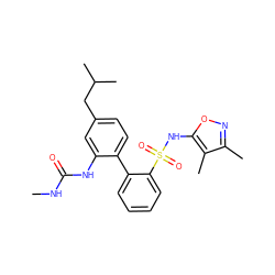 CNC(=O)Nc1cc(CC(C)C)ccc1-c1ccccc1S(=O)(=O)Nc1onc(C)c1C ZINC000013782444