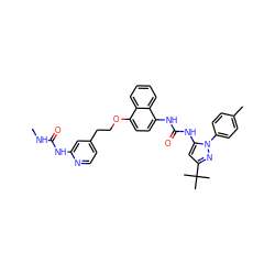 CNC(=O)Nc1cc(CCOc2ccc(NC(=O)Nc3cc(C(C)(C)C)nn3-c3ccc(C)cc3)c3ccccc23)ccn1 ZINC000118829112