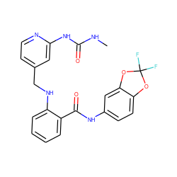 CNC(=O)Nc1cc(CNc2ccccc2C(=O)Nc2ccc3c(c2)OC(F)(F)O3)ccn1 ZINC000028951816