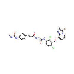 CNC(=O)Nc1ccc(/C=C/C(=O)NCC(=O)N(C)c2ccc(Cl)c(COc3cccn4c(Br)c(C)nc34)c2Cl)cc1 ZINC000027328247