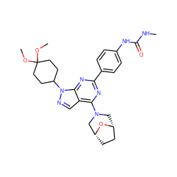 CNC(=O)Nc1ccc(-c2nc(N3C[C@@H]4CC[C@H](C3)O4)c3cnn(C4CCC(OC)(OC)CC4)c3n2)cc1 ZINC000045371733