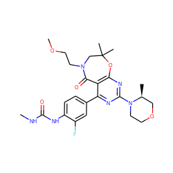 CNC(=O)Nc1ccc(-c2nc(N3CCOC[C@@H]3C)nc3c2C(=O)N(CCOC)CC(C)(C)O3)cc1F ZINC000225296175