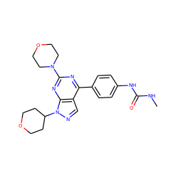 CNC(=O)Nc1ccc(-c2nc(N3CCOCC3)nc3c2cnn3C2CCOCC2)cc1 ZINC000138271030