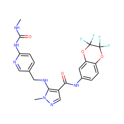 CNC(=O)Nc1ccc(CNc2c(C(=O)Nc3ccc4c(c3)OC(F)(F)C(F)(F)O4)cnn2C)cn1 ZINC000028951848