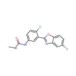 CNC(=O)Nc1ccc(Cl)c(-c2nc3cc(Cl)ccc3o2)c1 ZINC000029233033