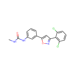 CNC(=O)Nc1cccc(-c2cc(-c3c(Cl)cccc3Cl)no2)c1 ZINC000001042763