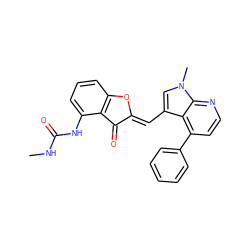 CNC(=O)Nc1cccc2c1C(=O)/C(=C/c1cn(C)c3nccc(-c4ccccc4)c13)O2 ZINC000049070058