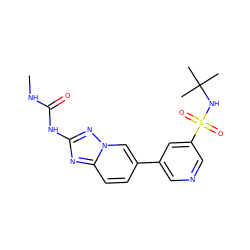 CNC(=O)Nc1nc2ccc(-c3cncc(S(=O)(=O)NC(C)(C)C)c3)cn2n1 ZINC000084705126