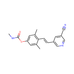 CNC(=O)Oc1cc(C)c(/C=C/c2cncc(C#N)c2)c(C)c1 ZINC000036187618