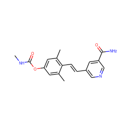 CNC(=O)Oc1cc(C)c(/C=C/c2cncc(C(N)=O)c2)c(C)c1 ZINC000036187620