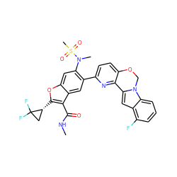 CNC(=O)c1c([C@@H]2CC2(F)F)oc2cc(N(C)S(C)(=O)=O)c(-c3ccc4c(n3)-c3cc5c(F)cccc5n3CO4)cc12 ZINC000212281815