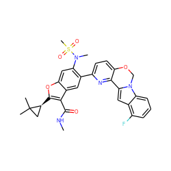 CNC(=O)c1c([C@H]2CC2(C)C)oc2cc(N(C)S(C)(=O)=O)c(-c3ccc4c(n3)-c3cc5c(F)cccc5n3CO4)cc12 ZINC000212272875