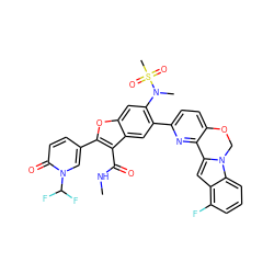 CNC(=O)c1c(-c2ccc(=O)n(C(F)F)c2)oc2cc(N(C)S(C)(=O)=O)c(-c3ccc4c(n3)-c3cc5c(F)cccc5n3CO4)cc12 ZINC000219564512