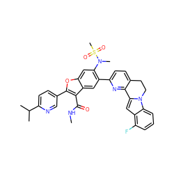 CNC(=O)c1c(-c2ccc(C(C)C)nc2)oc2cc(N(C)S(C)(=O)=O)c(-c3ccc4c(n3)-c3cc5c(F)cccc5n3CC4)cc12 ZINC000212193354