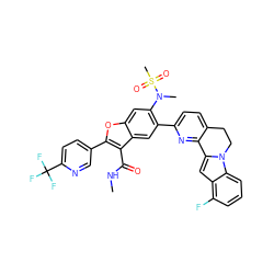 CNC(=O)c1c(-c2ccc(C(F)(F)F)nc2)oc2cc(N(C)S(C)(=O)=O)c(-c3ccc4c(n3)-c3cc5c(F)cccc5n3CC4)cc12 ZINC000212183393